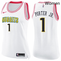 Womens Nike Denver Nuggets 1 Michael Porter Jr White Pink NBA Swingman Fashion Jersey 