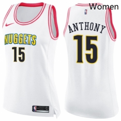 Womens Nike Denver Nuggets 15 Carmelo Anthony Swingman WhitePink Fashion NBA Jersey