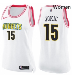 Womens Nike Denver Nuggets 15 Nikola Jokic Swingman WhitePink Fashion NBA Jersey