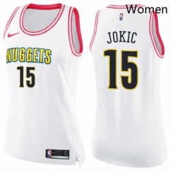 Womens Nike Denver Nuggets 15 Nikola Jokic Swingman WhitePink Fashion NBA Jersey