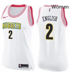 Womens Nike Denver Nuggets 2 Alex English Swingman WhitePink Fashion NBA Jersey