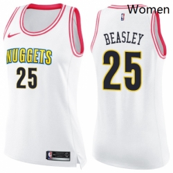 Womens Nike Denver Nuggets 25 Malik Beasley Swingman WhitePink Fashion NBA Jersey