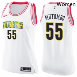 Womens Nike Denver Nuggets 55 Dikembe Mutombo Swingman WhitePink Fashion NBA Jersey