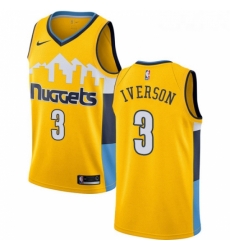 Youth Nike Denver Nuggets 3 Allen Iverson Authentic Gold Alternate NBA Jersey Statement Edition