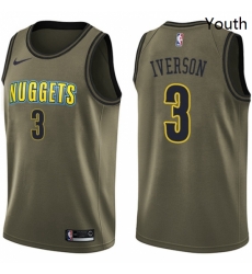 Youth Nike Denver Nuggets 3 Allen Iverson Swingman Green Salute to Service NBA Jersey