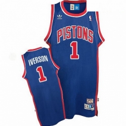 Mens Adidas Detroit Pistons 1 Allen Iverson Swingman Blue Throwback NBA Jersey