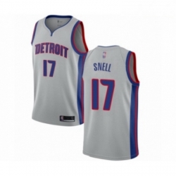 Mens Detroit Pistons 17 Tony Snell Authentic Silver Basketball Jersey Statement Edition 