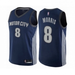 Mens Detroit Pistons 8 Markieff Morris Authentic Navy Blue Basketball Jersey City Edition 