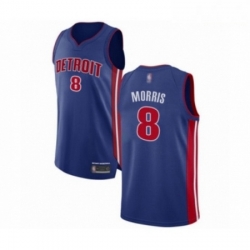 Mens Detroit Pistons 8 Markieff Morris Authentic Royal Blue Basketball Jersey Icon Edition 