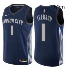 Mens Nike Detroit Pistons 1 Allen Iverson Authentic Navy Blue NBA Jersey City Edition