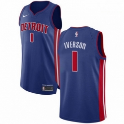 Mens Nike Detroit Pistons 1 Allen Iverson Authentic Royal Blue Road NBA Jersey Icon Edition