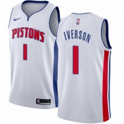 Mens Nike Detroit Pistons 1 Allen Iverson Authentic White Home NBA Jersey Association Edition