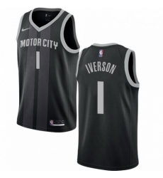 Mens Nike Detroit Pistons 1 Allen Iverson Swingman Black NBA Jersey City Edition