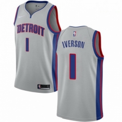 Mens Nike Detroit Pistons 1 Allen Iverson Swingman Silver NBA Jersey Statement Edition