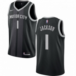 Mens Nike Detroit Pistons 1 Reggie Jackson Swingman Black NBA Jersey City Edition