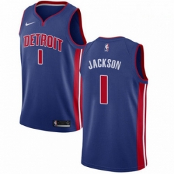 Mens Nike Detroit Pistons 1 Reggie Jackson Swingman Royal Blue Road NBA Jersey Icon Edition