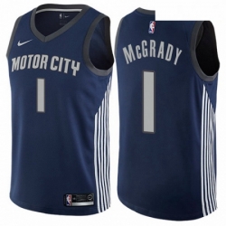Mens Nike Detroit Pistons 1 Tracy McGrady Authentic Navy Blue NBA Jersey City Edition