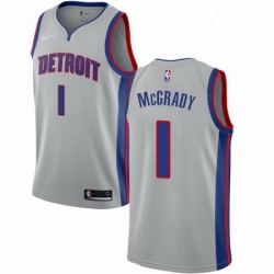 Mens Nike Detroit Pistons 1 Tracy McGrady Authentic Silver NBA Jersey Statement Edition