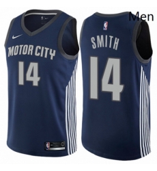 Mens Nike Detroit Pistons 14 Ish Smith Authentic Navy Blue NBA Jersey City Edition