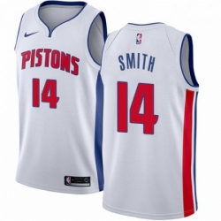 Mens Nike Detroit Pistons 14 Ish Smith Authentic White Home NBA Jersey Association Edition