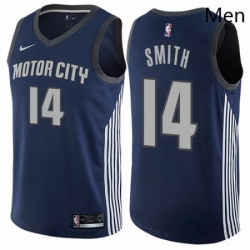 Mens Nike Detroit Pistons 14 Ish Smith Swingman Navy Blue NBA Jersey City Edition