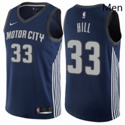 Mens Nike Detroit Pistons 33 Grant Hill Authentic Navy Blue NBA Jersey City Edition
