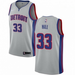 Mens Nike Detroit Pistons 33 Grant Hill Authentic Silver NBA Jersey Statement Edition