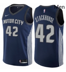 Mens Nike Detroit Pistons 42 Jerry Stackhouse Authentic Navy Blue NBA Jersey City Edition