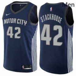 Mens Nike Detroit Pistons 42 Jerry Stackhouse Authentic Navy Blue NBA Jersey City Edition