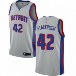 Mens Nike Detroit Pistons 42 Jerry Stackhouse Authentic Silver NBA Jersey Statement Edition