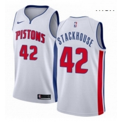 Mens Nike Detroit Pistons 42 Jerry Stackhouse Authentic White Home NBA Jersey Association Edition
