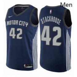 Mens Nike Detroit Pistons 42 Jerry Stackhouse Swingman Navy Blue NBA Jersey City Edition