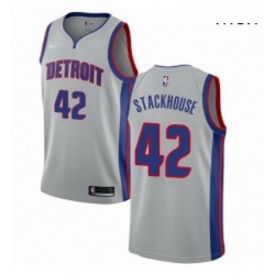 Mens Nike Detroit Pistons 42 Jerry Stackhouse Swingman Silver NBA Jersey Statement Edition