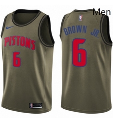 Mens Nike Detroit Pistons 6 Bruce Brown Jr Swingman Green Salute to Service NBA Jersey 