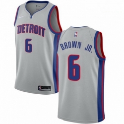 Mens Nike Detroit Pistons 6 Bruce Brown Jr Swingman Silver NBA Jersey Statement Edition 