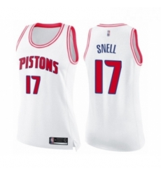 Womens Detroit Pistons 17 Tony Snell Swingman White Pink Fashion Basketball Jersey 