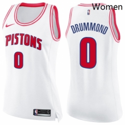 Womens Nike Detroit Pistons 0 Andre Drummond Swingman WhitePink Fashion NBA Jersey