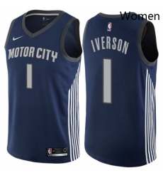 Womens Nike Detroit Pistons 1 Allen Iverson Swingman Navy Blue NBA Jersey City Edition