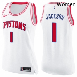 Womens Nike Detroit Pistons 1 Reggie Jackson Swingman WhitePink Fashion NBA Jersey