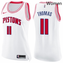 Womens Nike Detroit Pistons 11 Isiah Thomas Swingman WhitePink Fashion NBA Jersey