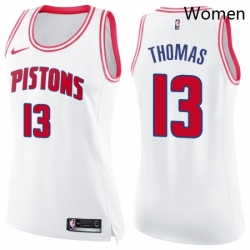 Womens Nike Detroit Pistons 13 Khyri Thomas Swingman White Pink Fashion NBA Jersey 