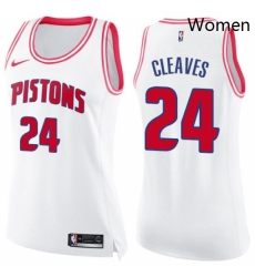 Womens Nike Detroit Pistons 24 Mateen Cleaves Swingman WhitePink Fashion NBA Jersey