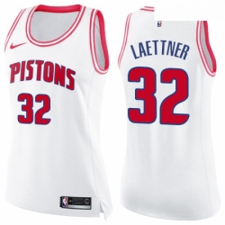 Womens Nike Detroit Pistons 32 Christian Laettner Swingman WhitePink Fashion NBA Jersey