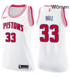 Womens Nike Detroit Pistons 33 Grant Hill Swingman WhitePink Fashion NBA Jersey