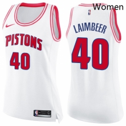 Womens Nike Detroit Pistons 40 Bill Laimbeer Swingman WhitePink Fashion NBA Jersey