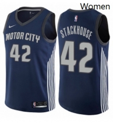 Womens Nike Detroit Pistons 42 Jerry Stackhouse Swingman Navy Blue NBA Jersey City Edition