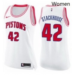 Womens Nike Detroit Pistons 42 Jerry Stackhouse Swingman WhitePink Fashion NBA Jersey