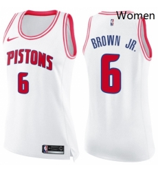 Womens Nike Detroit Pistons 6 Bruce Brown Jr Swingman White Pink Fashion NBA Jersey 