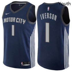 Youth Nike Detroit Pistons 1 Allen Iverson Swingman Navy Blue NBA Jersey City Edition