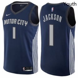 Youth Nike Detroit Pistons 1 Reggie Jackson Swingman Navy Blue NBA Jersey City Edition